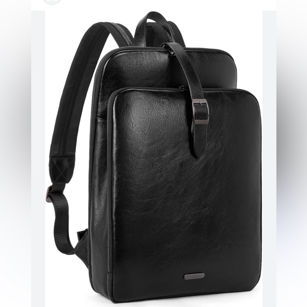 Cluci Leather Laptop Backpack Bag Black School Work Office Travel Unisex